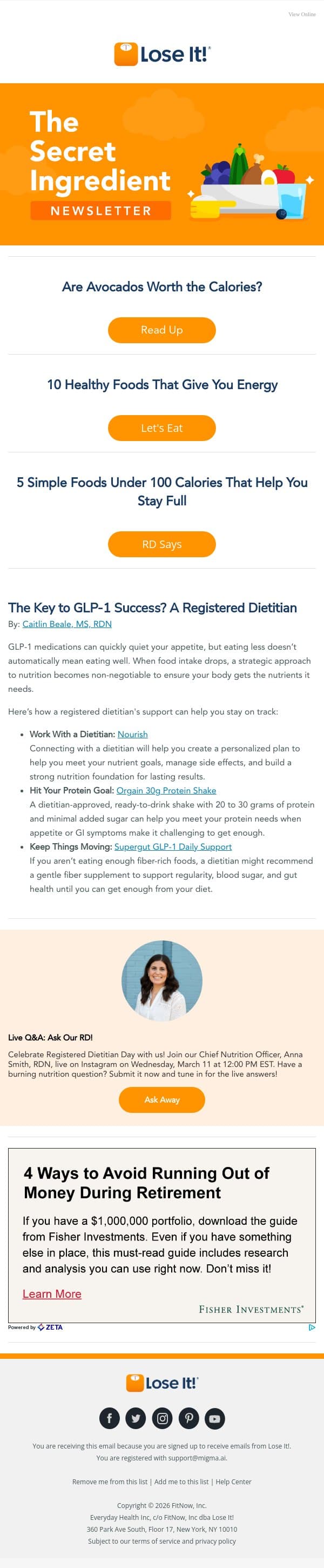 🥑 Are Avocados Worth the Calories? email from Lose It! screenshot