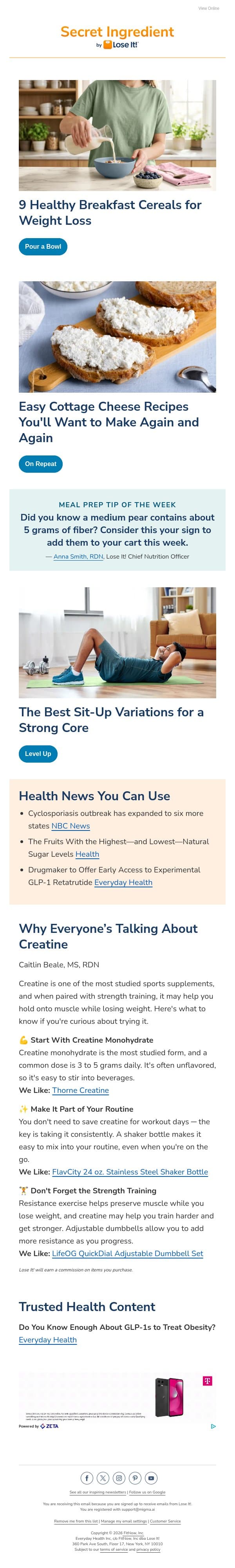 9 Healthy Breakfast Cereals That RDs Eat 🥣 email from Lose It! screenshot