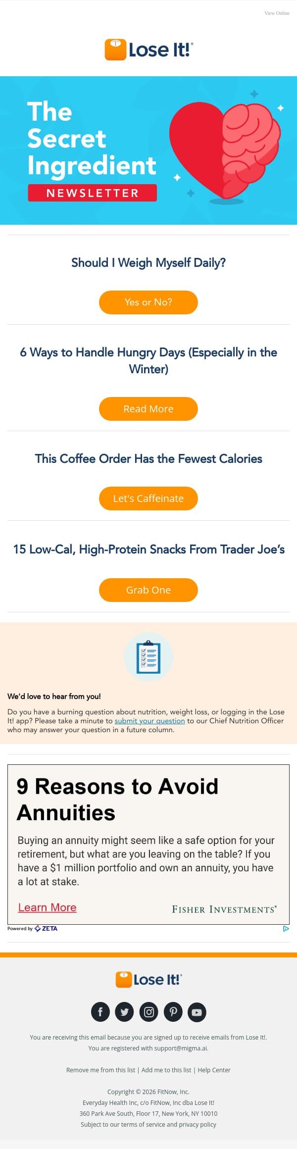 Should I Weigh Myself Daily? email from Lose It! screenshot