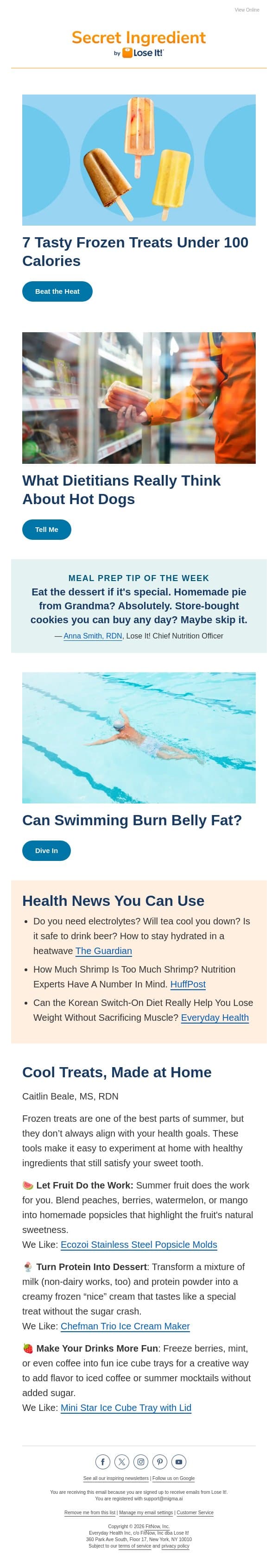 Stay Cool With These Low-Calorie Frozen Treats email from Lose It! screenshot