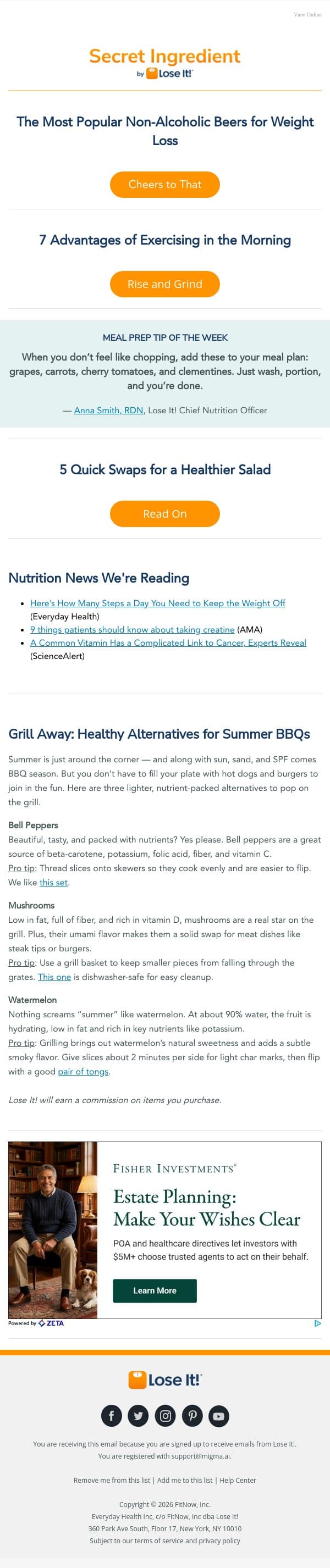 15 Top Nonalcoholic Beers for Weight Loss email from Lose It! screenshot