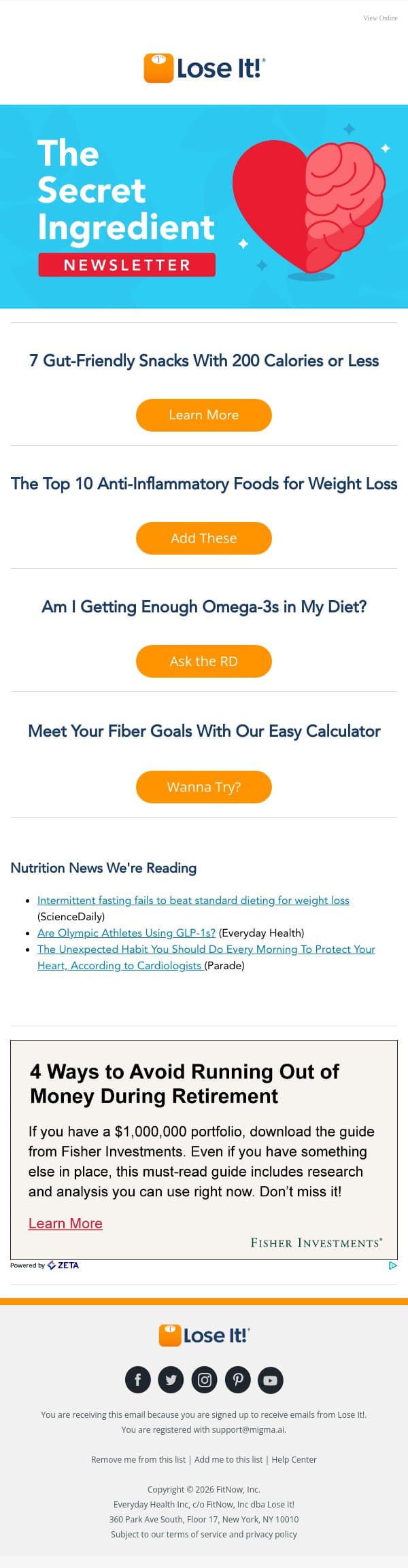 7 Gut-Friendly Snacks Under 200 Calories email from Lose It! screenshot