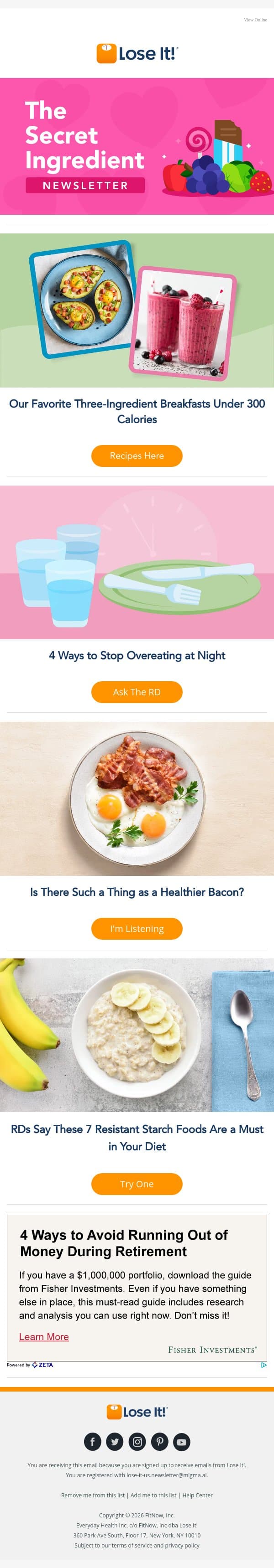 3-Ingredient Breakfasts Under 300 Calories email from Lose It! screenshot