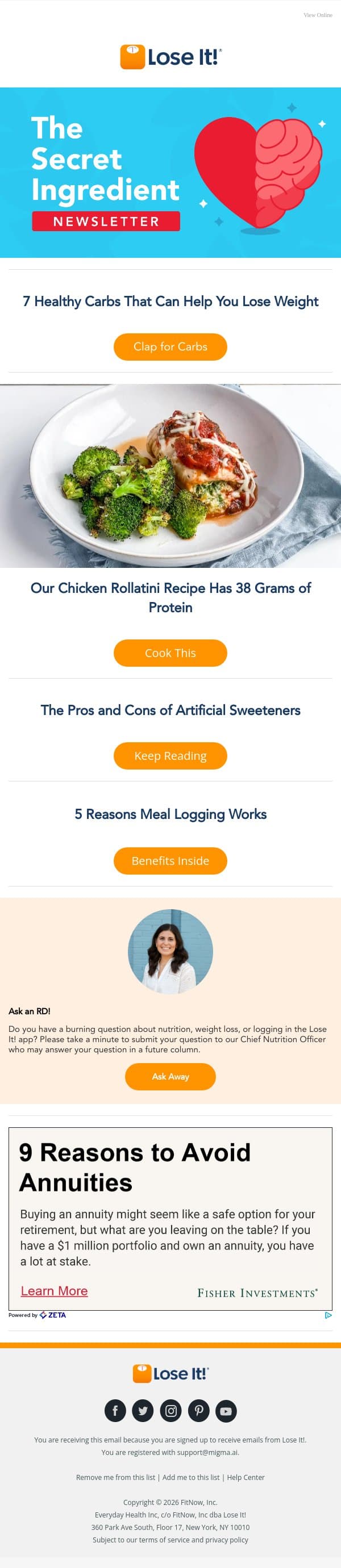 7 Healthy Carbs That Can Help You Lose Weight email from Lose It! screenshot