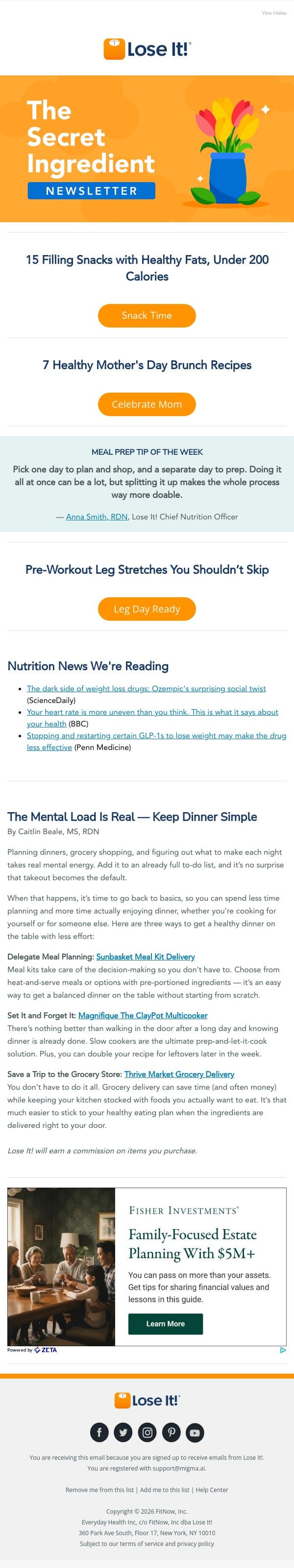 15 Low-Calorie Snacks Packed with Healthy Fats email from Lose It! screenshot