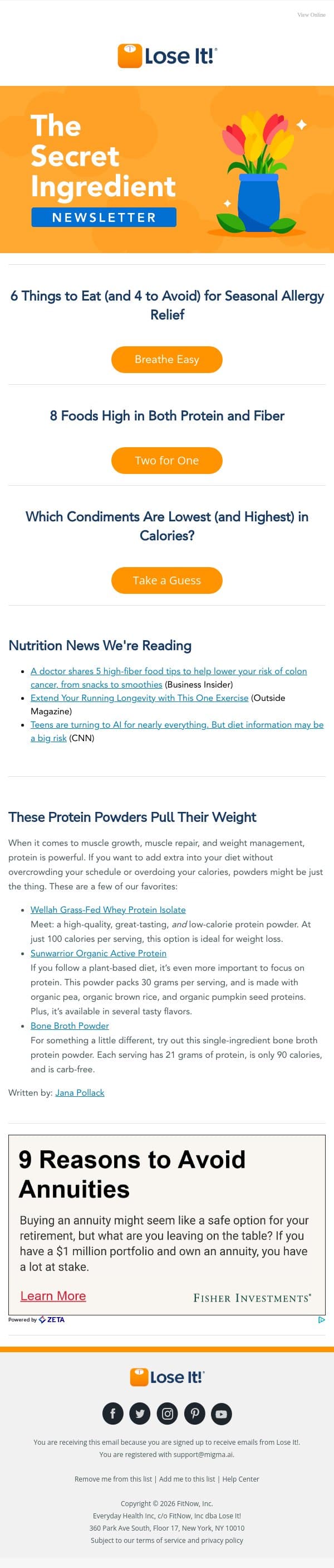 Seasonal Allergies? 🌼 Experts Say to Eat This email from Lose It! screenshot