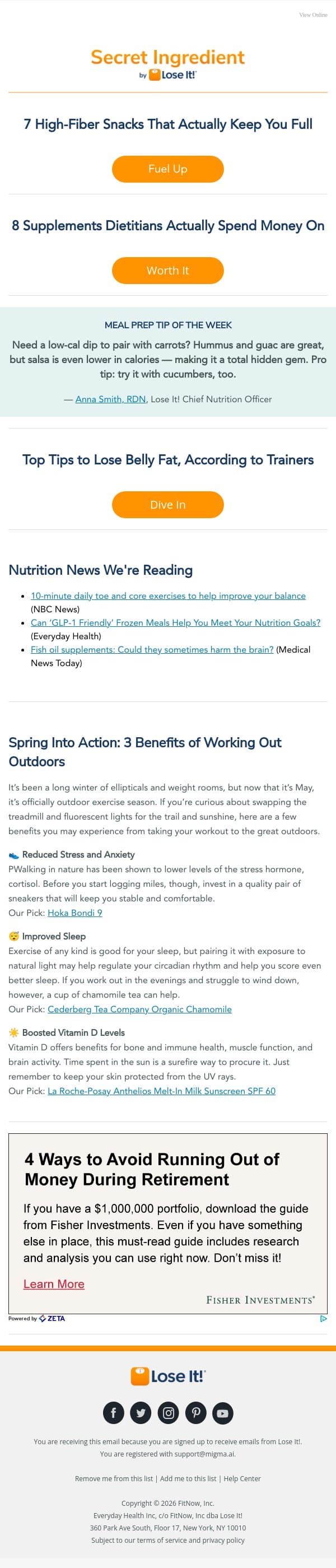 7 High-Fiber Snacks That Actually Keep You Full email from Lose It! screenshot