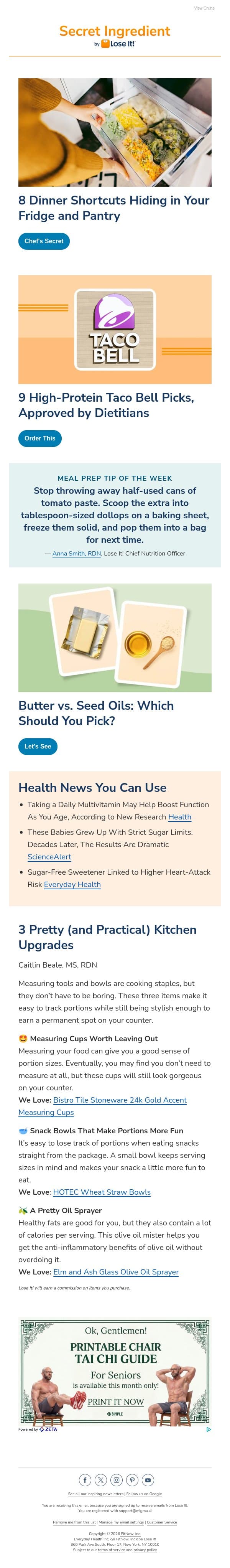 8 Dinner Shortcuts Already Hiding in Your Kitchen 👀 email from Lose It! screenshot