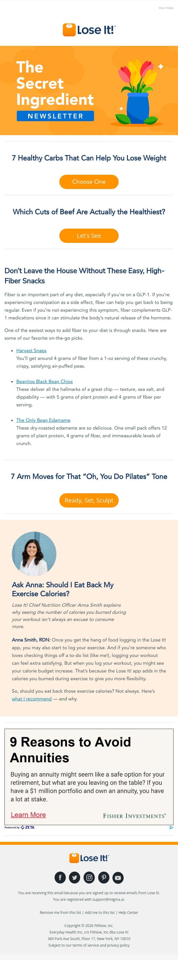 7 *Healthy* Carbs to Eat More Of email from Lose It! screenshot