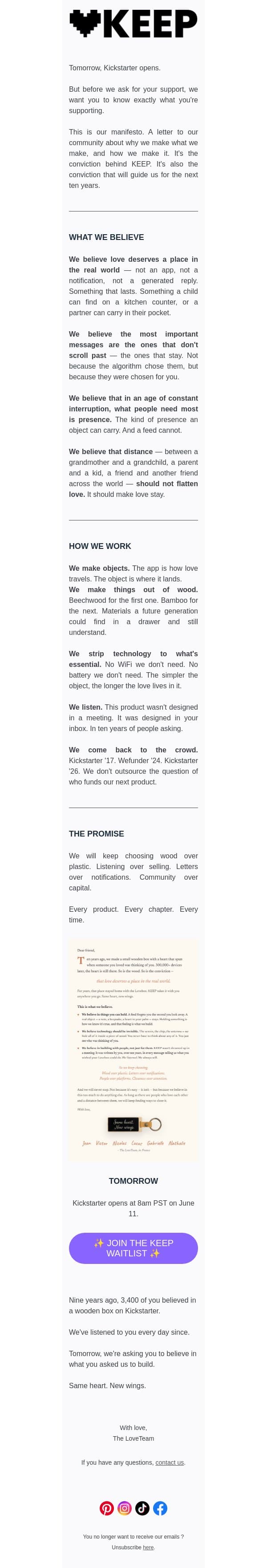 Ten years on. Same heart. New wings. email from Lovebox screenshot