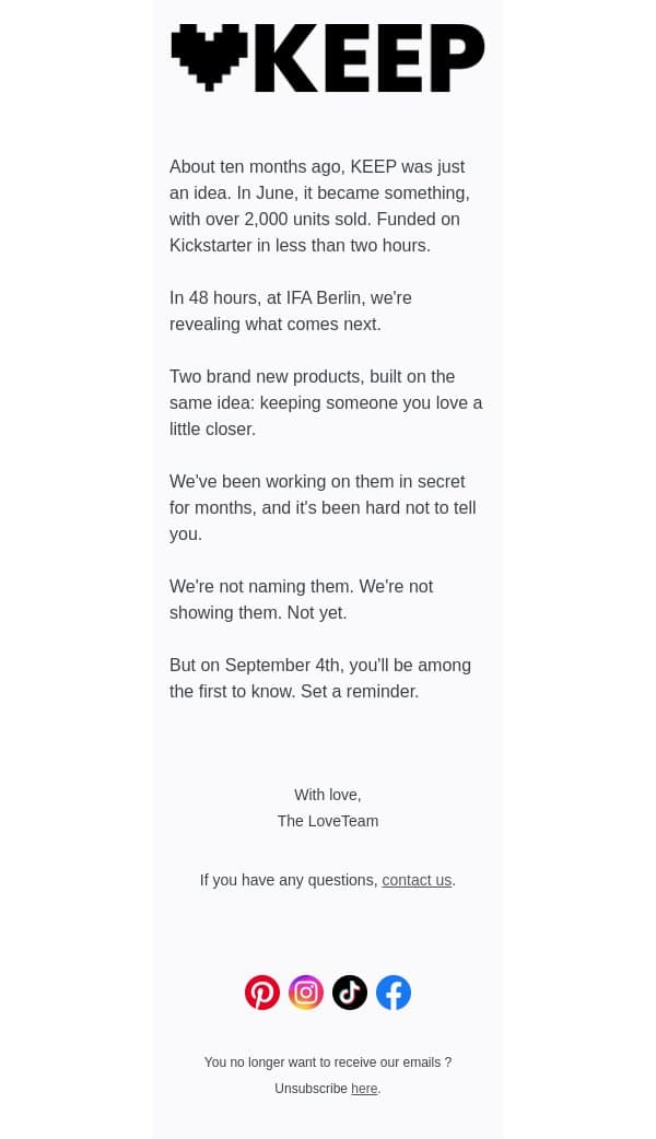 We've been keeping a secret. email from Lovebox screenshot