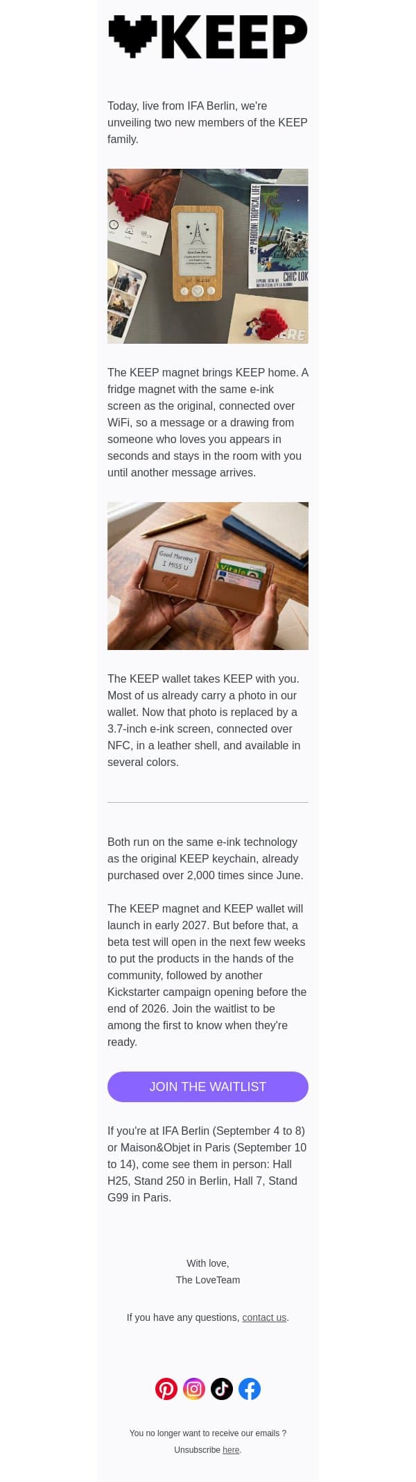 Meet the newest members of the KEEP family email from Lovebox screenshot