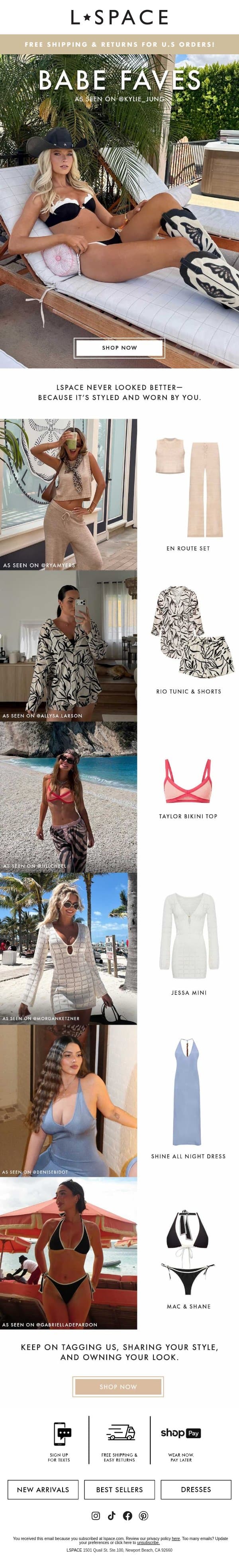 Summer’s Most-Wanted Styles email from L*Space screenshot