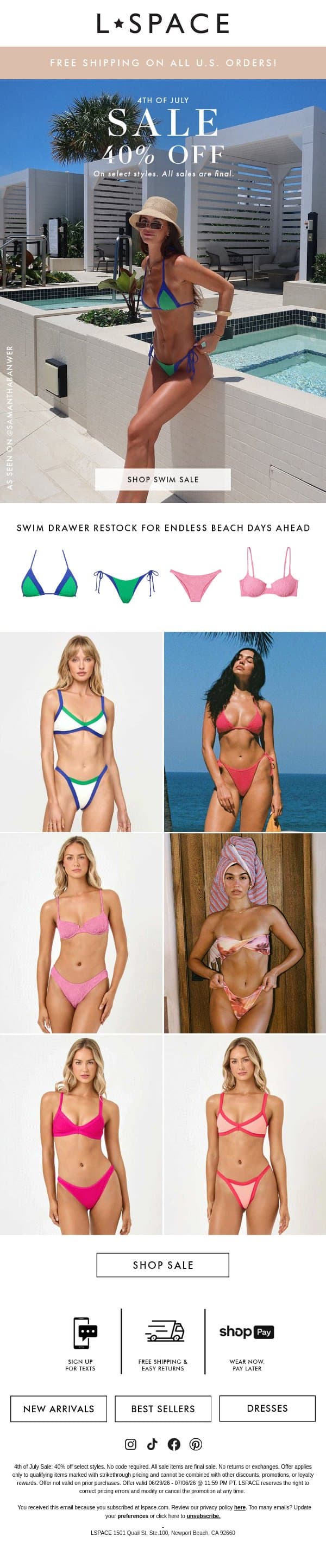 40% Off Swim 👙 email from L*Space screenshot