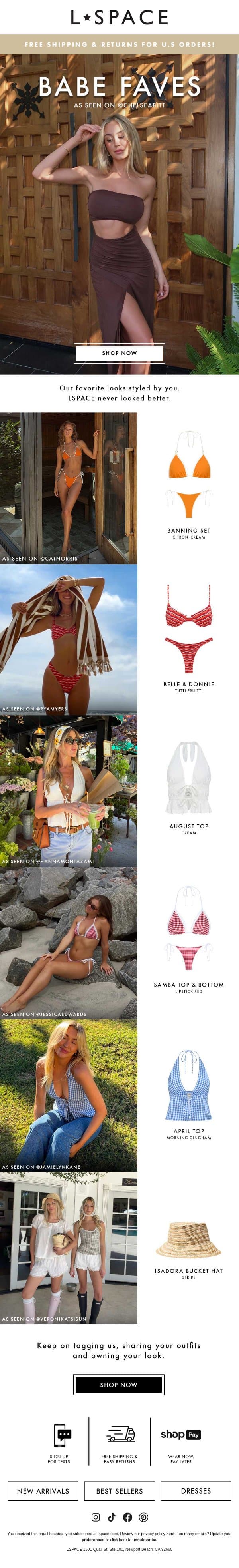 Summer's Favorite Looks email from L*Space screenshot