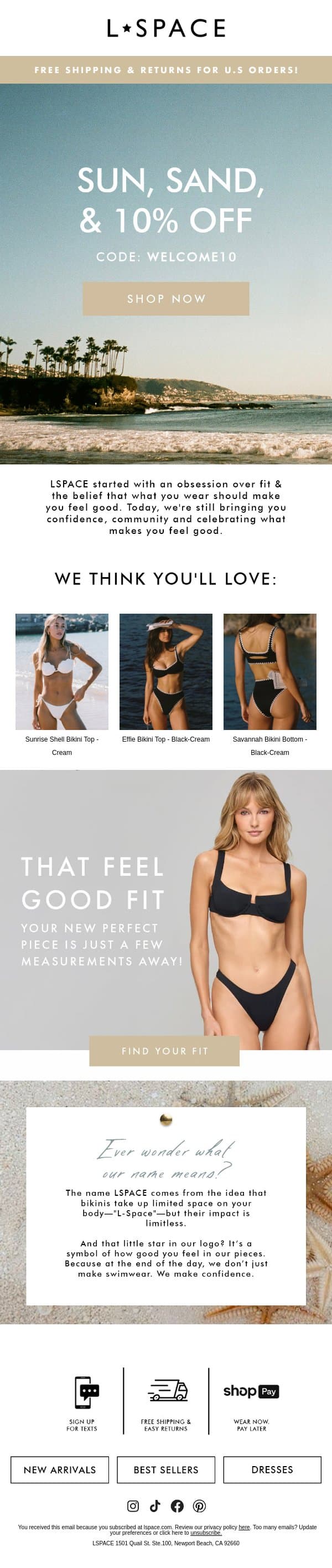 Fit first, flattering always 💯 email from L*Space screenshot