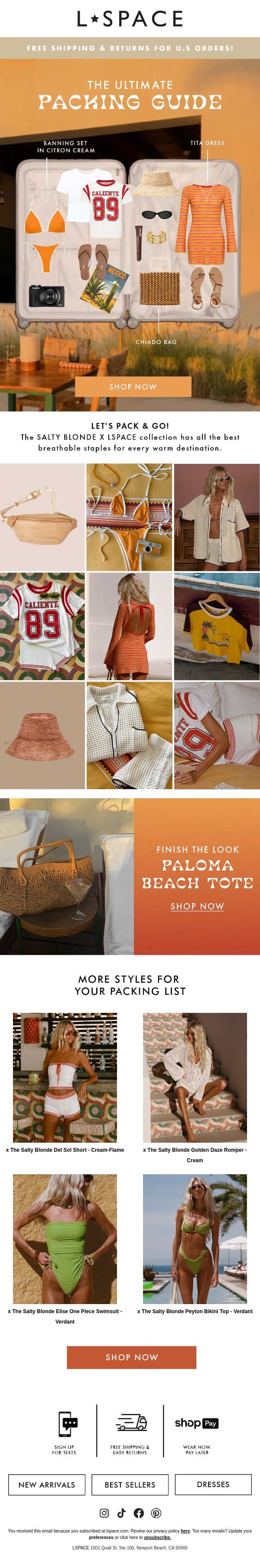The Salty Blonde's Ultimate Packing Guide email from L*Space screenshot
