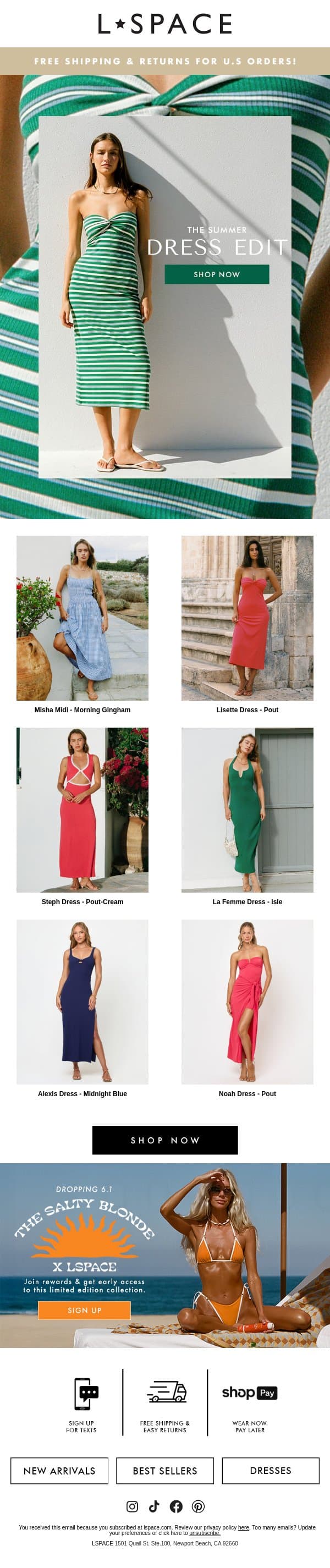 Summer Dresses You Can't Miss email from L*Space screenshot