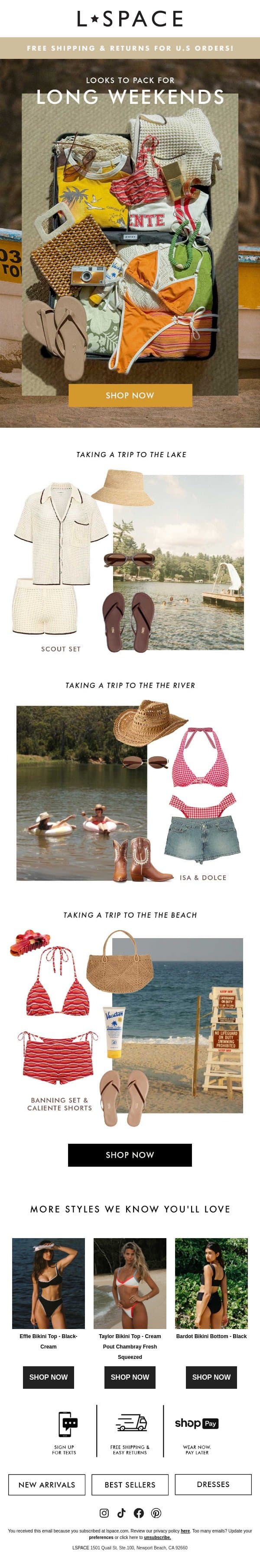 What To Pack This Weekend email from L*Space screenshot