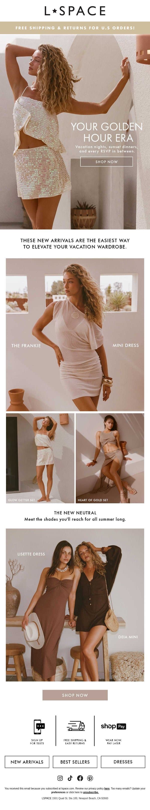 Sunset Approved New Arrivals ✨ email from L*Space screenshot