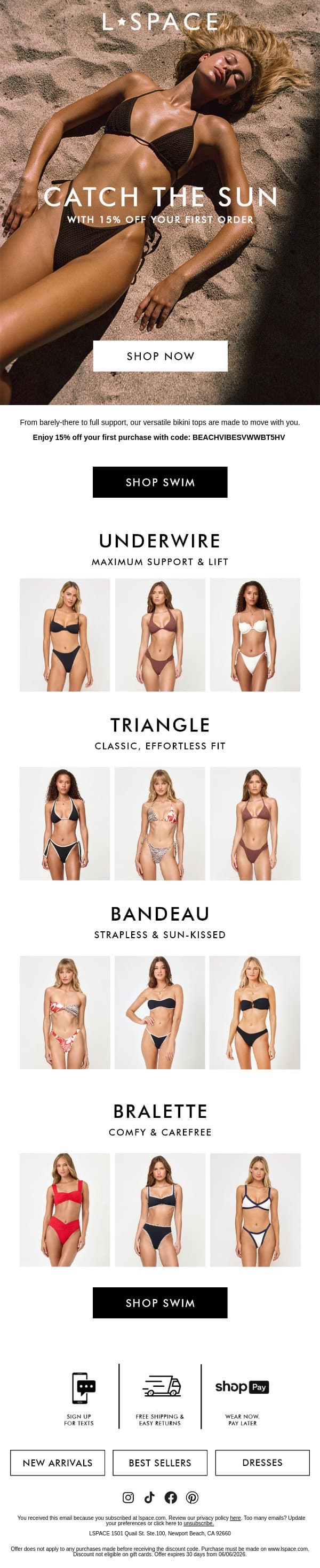 Don't Miss 15% Off Your 1st Order 🎉 email from L*Space screenshot