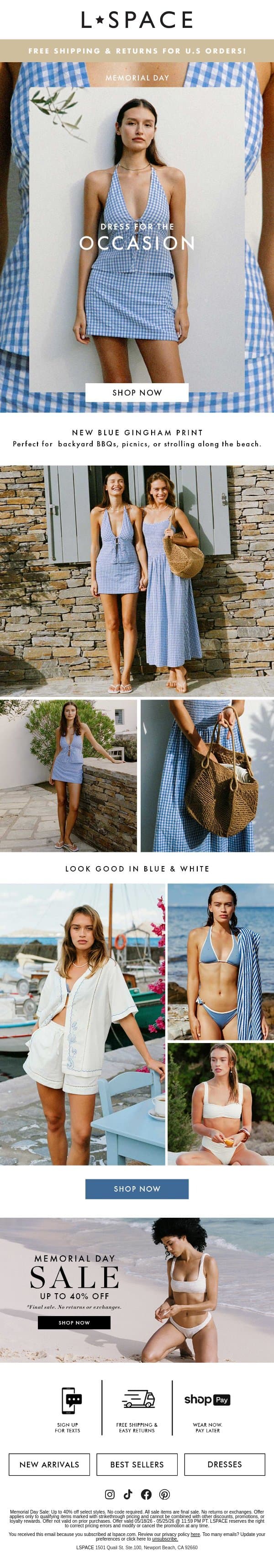 New Arrivals For Your Long Weekend Plans email from L*Space screenshot