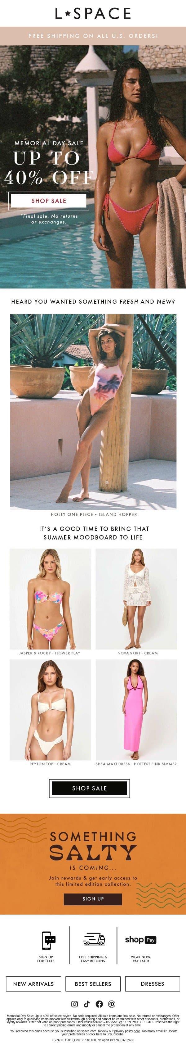 Sale Starts Now! email from L*Space screenshot