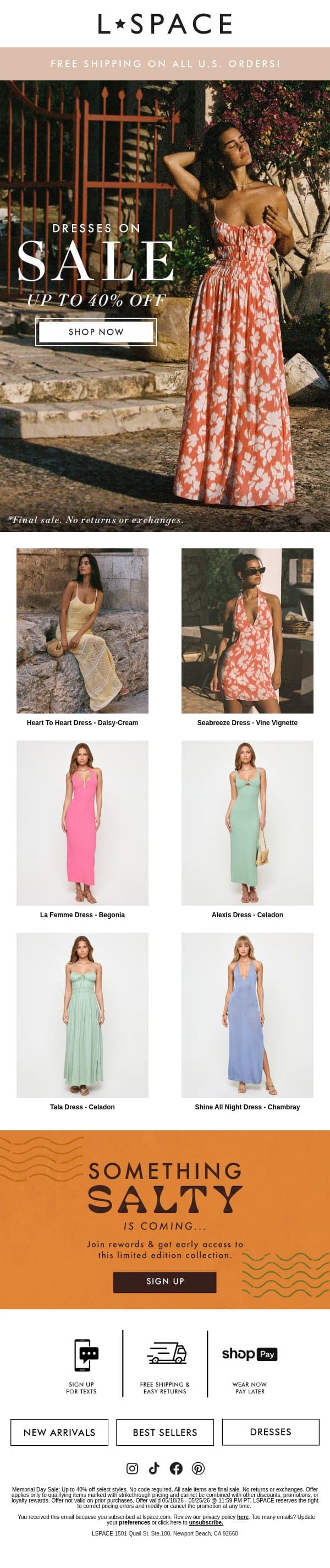 Up to 40% Off Dresses email from L*Space screenshot