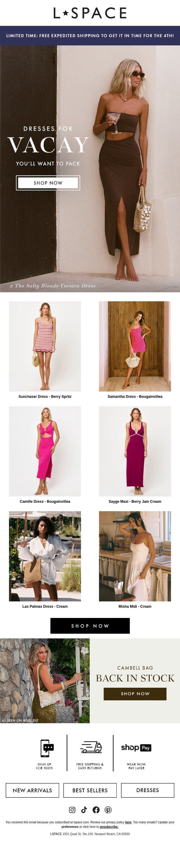 7 Vacay Dresses To Pack email from L*Space screenshot