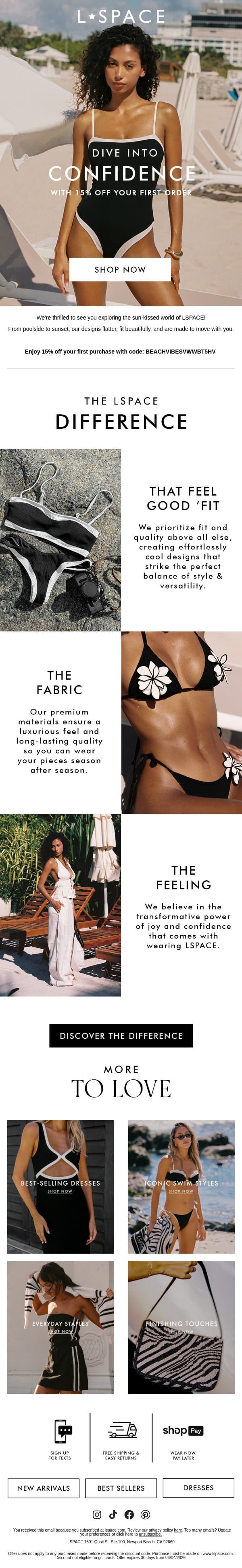 Your New Fave Bikini - Now 15% Off! email from L*Space screenshot