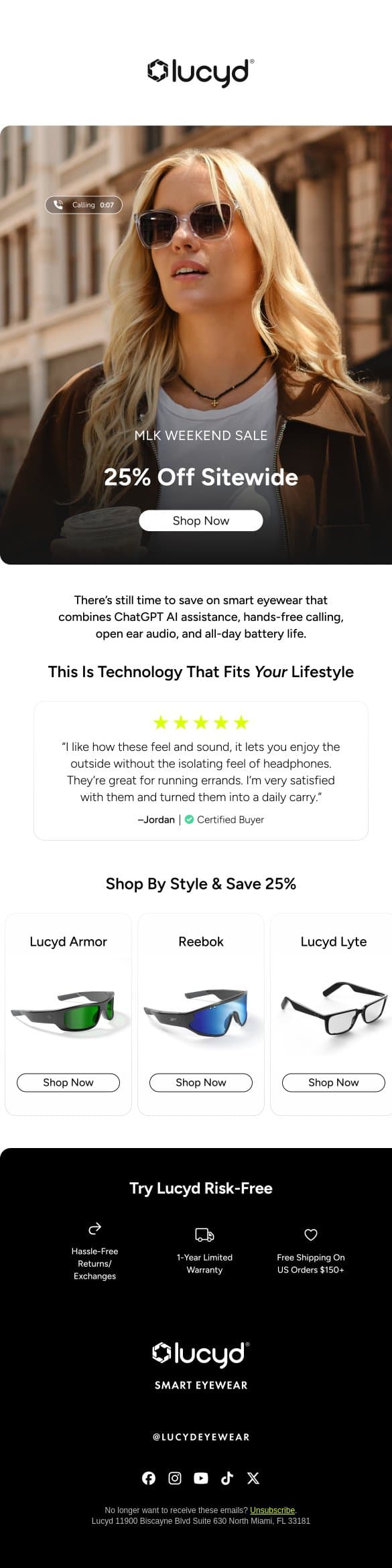 Don't forget: 25% off ends soon email from Lucyd screenshot
