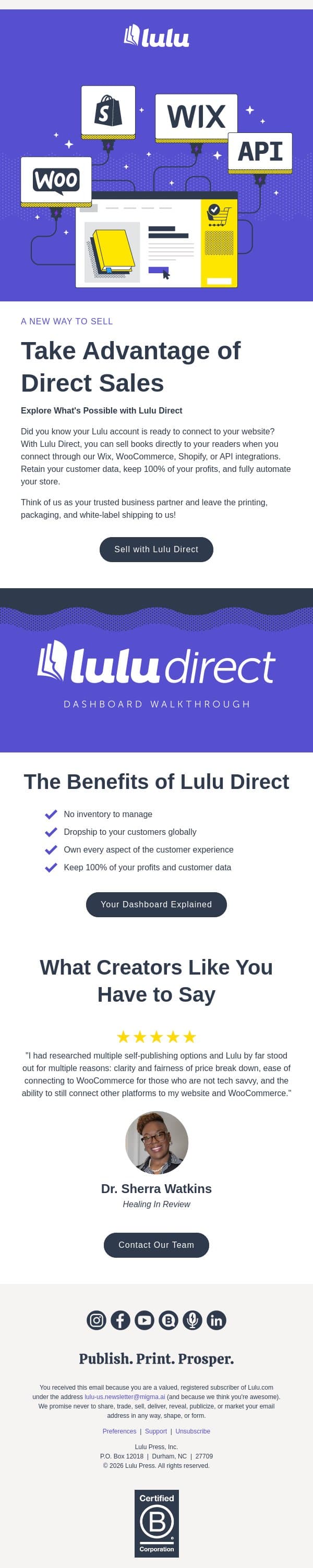 Want to Make More Money From Your Books? email from Lulu screenshot