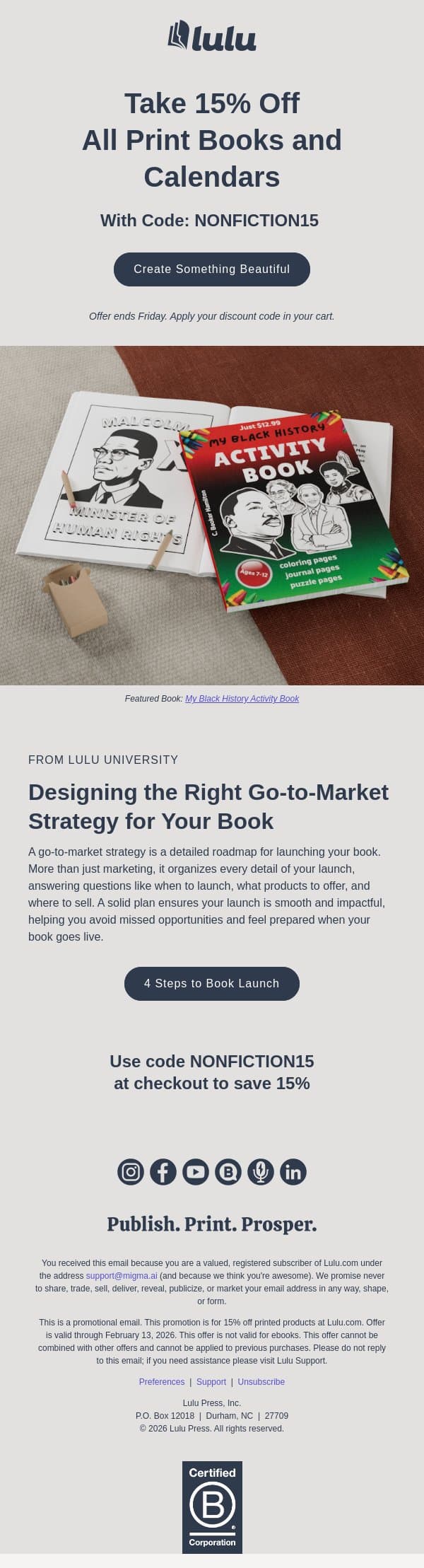 You Missed Your Book Coupon! email from Lulu screenshot