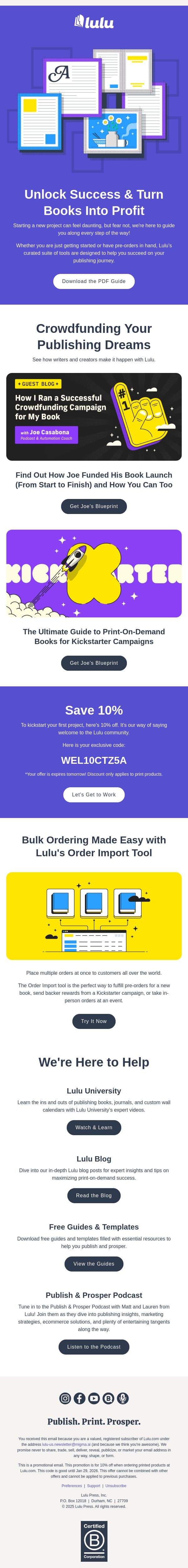 Tools to Help Grow Your Book Business email from Lulu screenshot