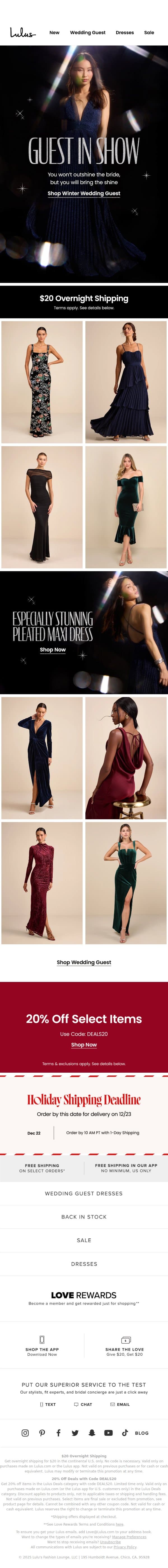 ❄️ WINTER WEDDING GUEST DRESSES ❄️ email from Lulus screenshot