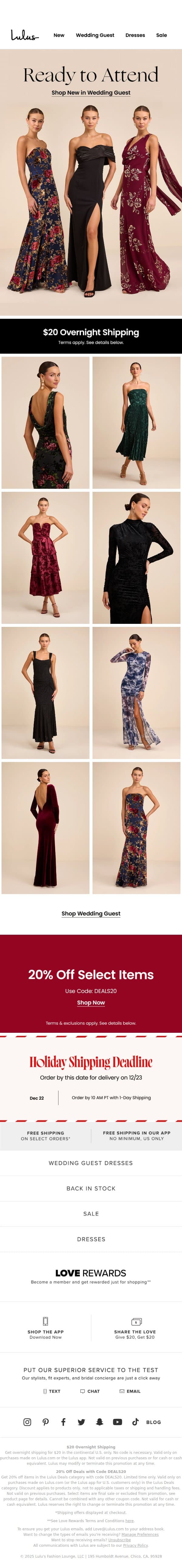 Here Comes the New Wedding Guests Dresses email from Lulus screenshot