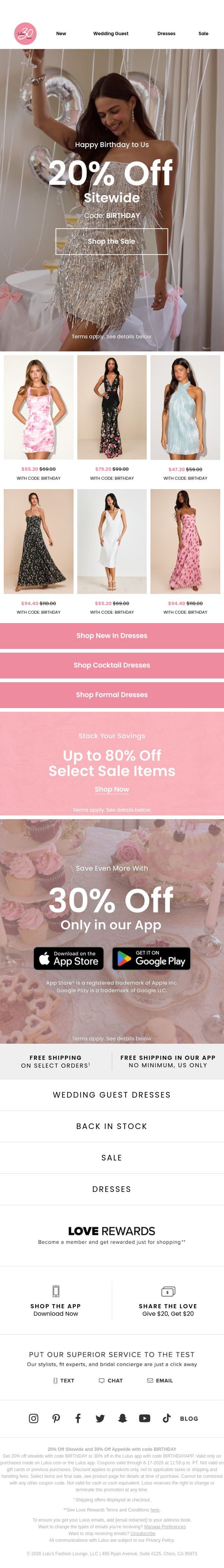 OMGGGGG 20% Off Sitewide (30% Off in Our App!)💃. xoxo Lulus email from Lulus screenshot