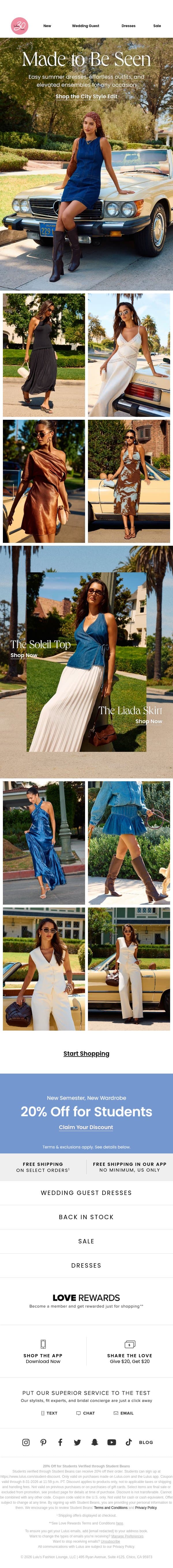 The Most Chic Summer Outfits email from Lulus screenshot