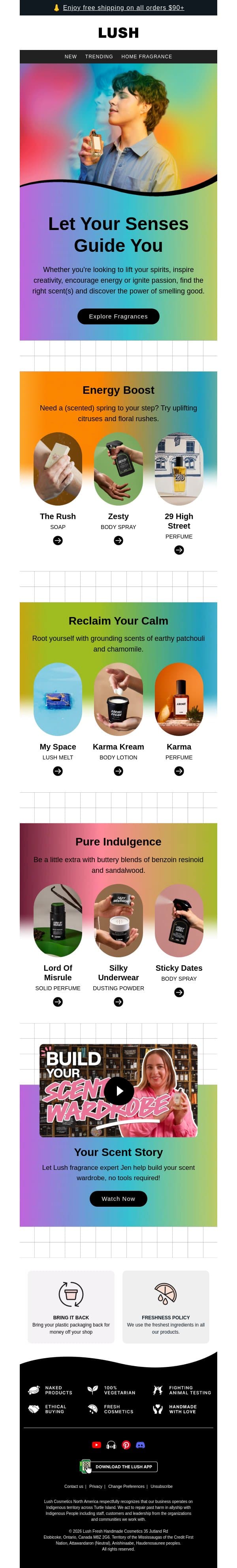 Switch your mood with scent ✨ email from Lush screenshot