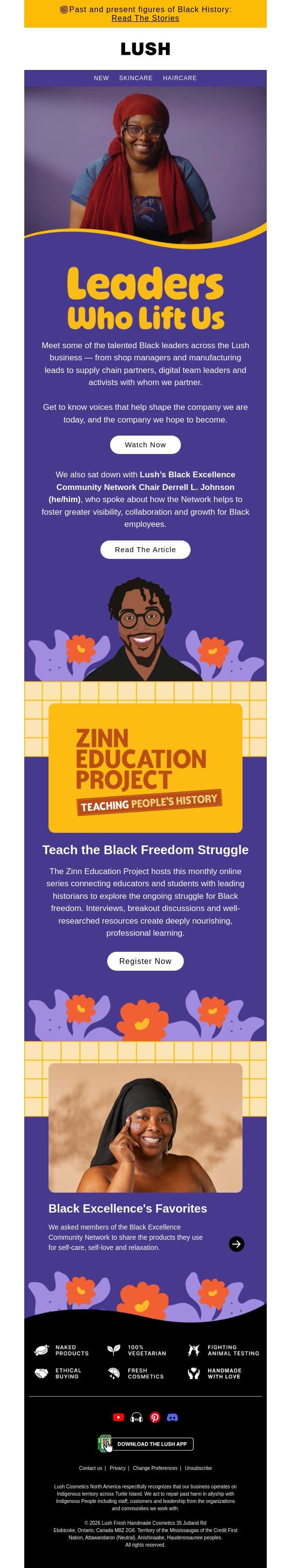 Black History Month: Leaders who lift us email from Lush screenshot