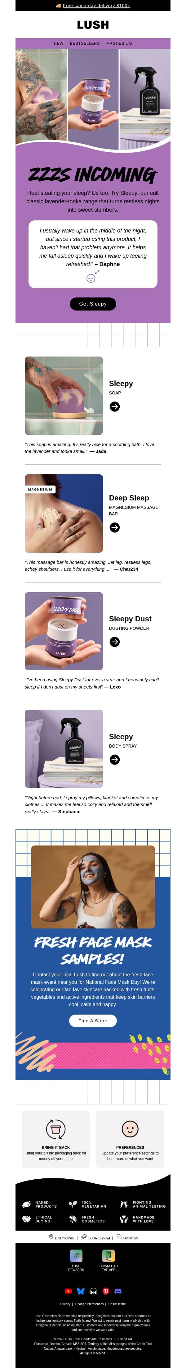 Too hot to sleep? email from Lush screenshot