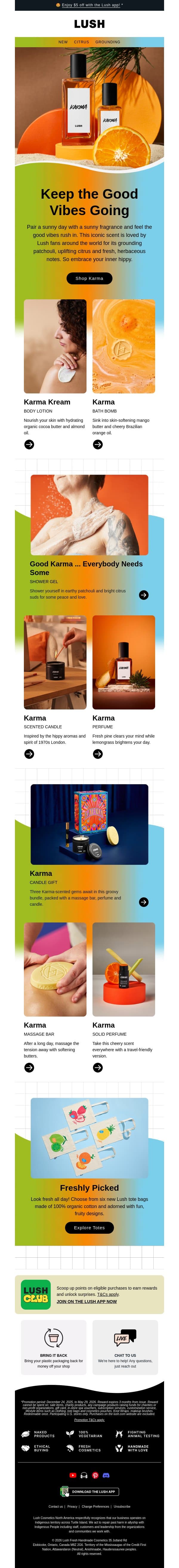 🟠 Karma coming your way email from Lush screenshot