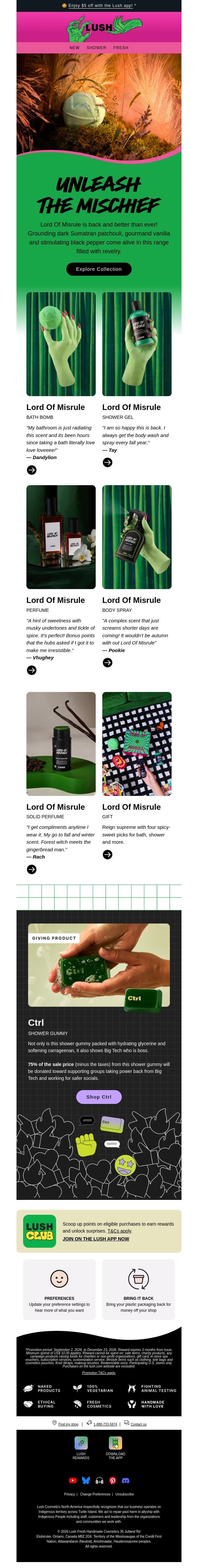 Lord Of Misrule is back 🍃 email from Lush screenshot