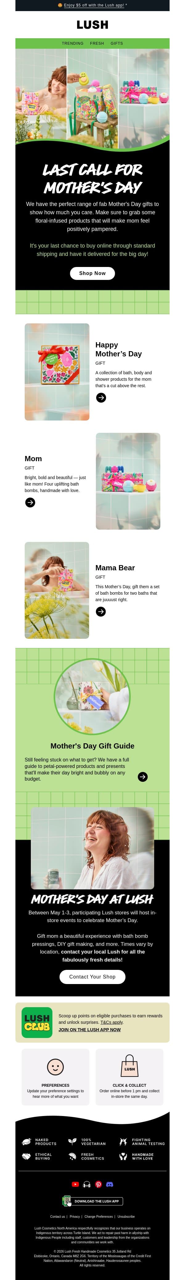Don't Miss Mother's Day! email from Lush screenshot
