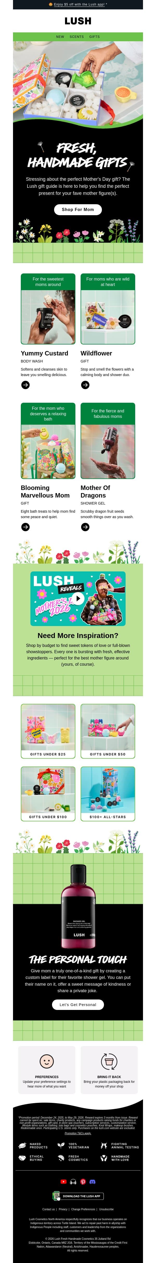 Mother's Day gift guide email from Lush screenshot