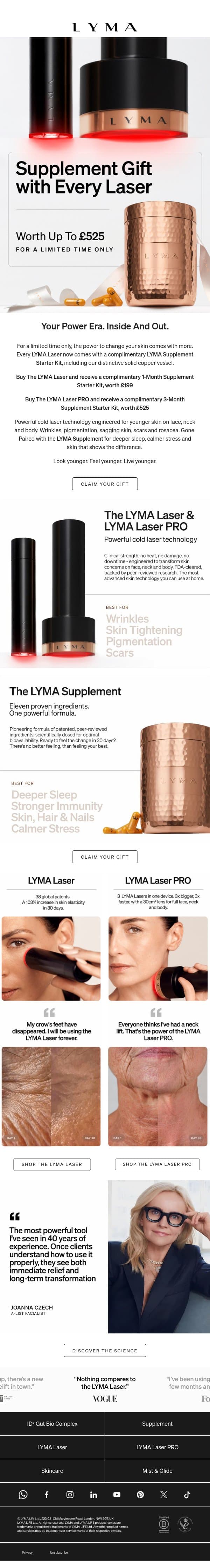 Your Gift Is Waiting. Worth Up To £525. email from LYMA screenshot
