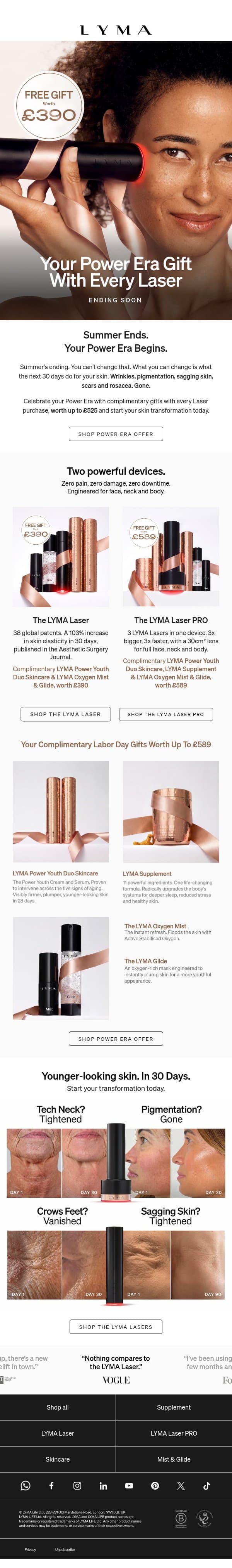 Your Skin, Younger. This Is Your Power Era. email from LYMA screenshot