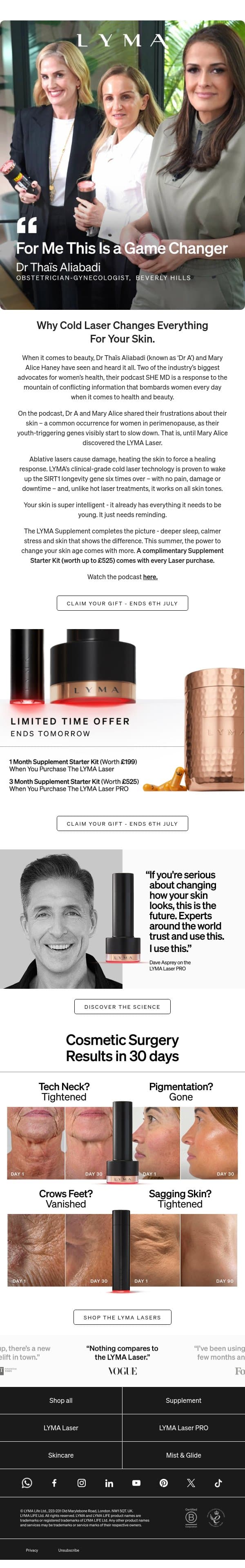 Two experts. One laser. Zero damage. email from LYMA screenshot