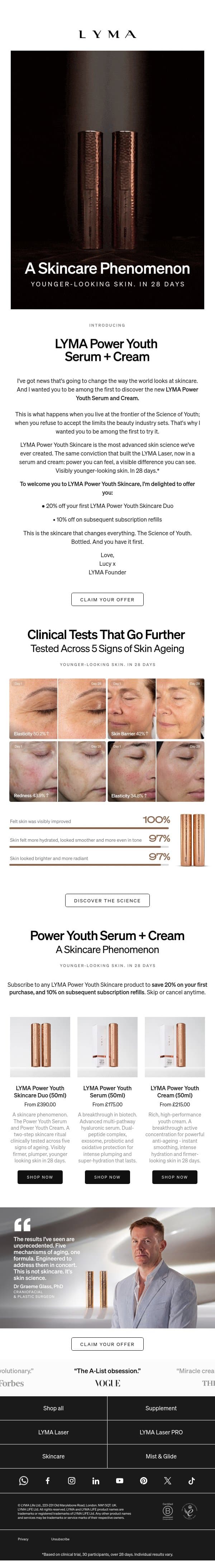 The Skincare That Changes Everything email from LYMA screenshot