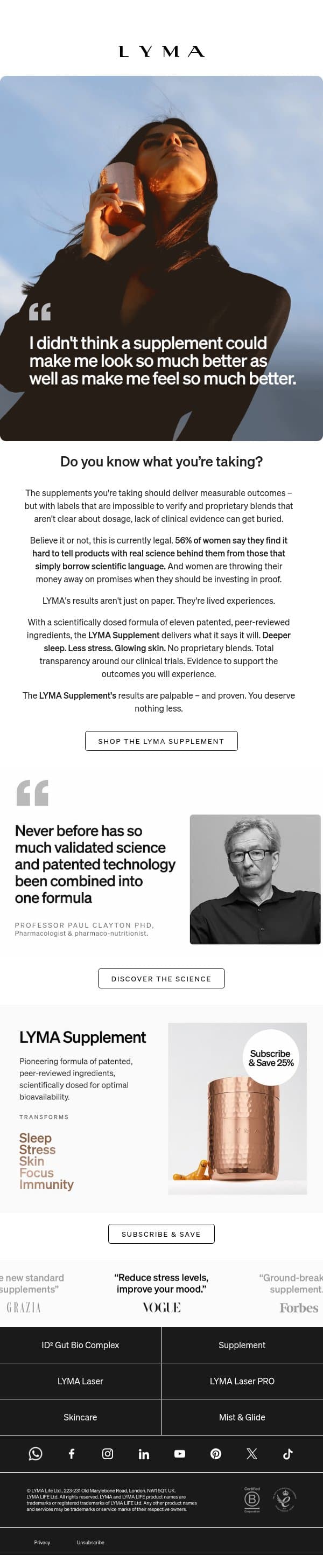 Are Your Supplements Working? email from LYMA screenshot